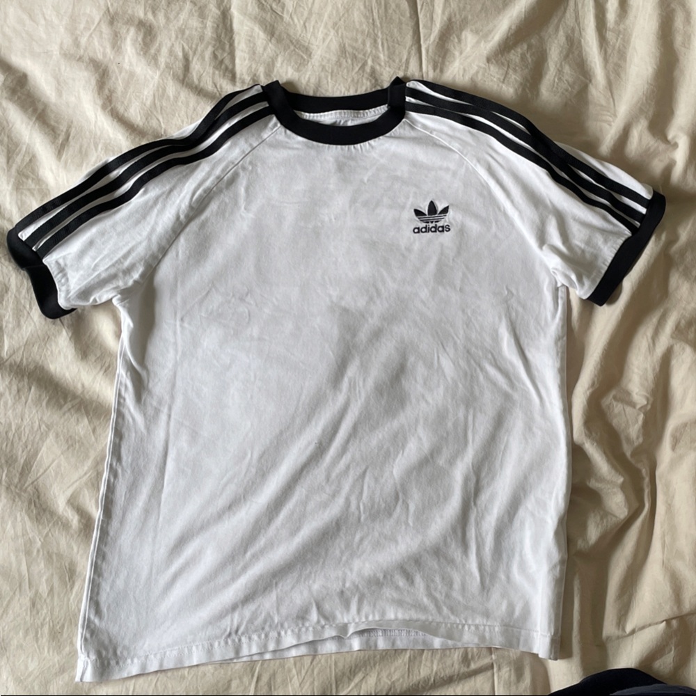 Adidas Kid’s White Tee: Three Black Ribbon Stripes